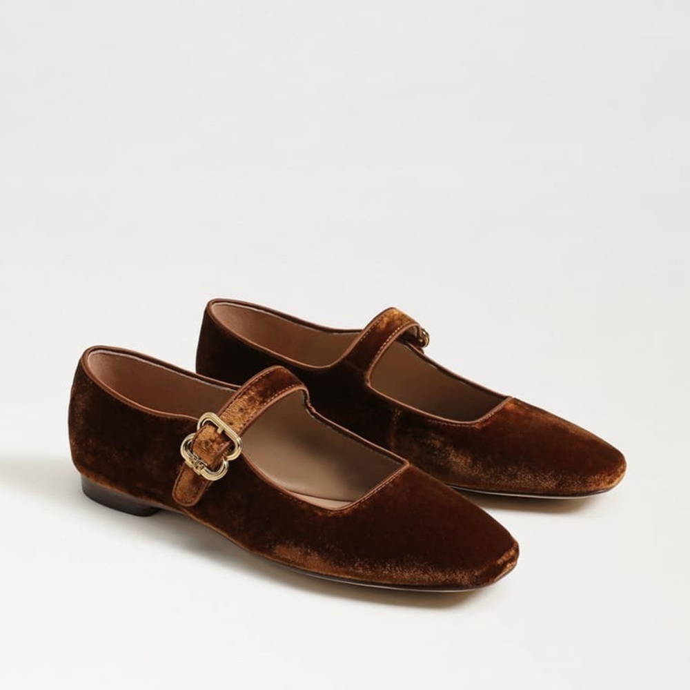 Sam Edelman Michaela Mary Jane Flats in spiced Carmel brown velvet